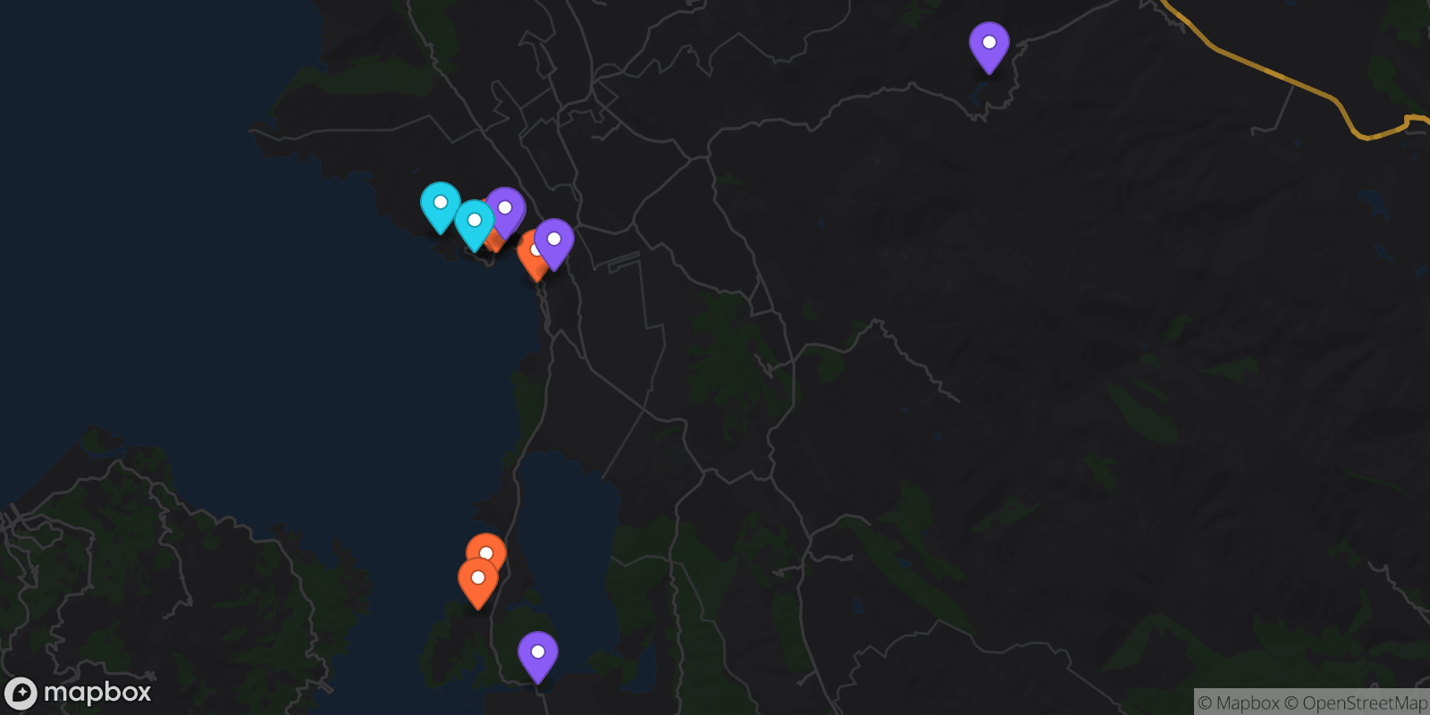 Map showing 16 locations