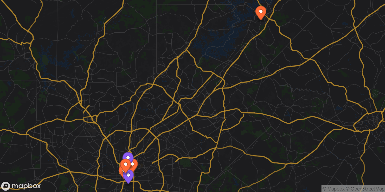 Map showing 7 locations