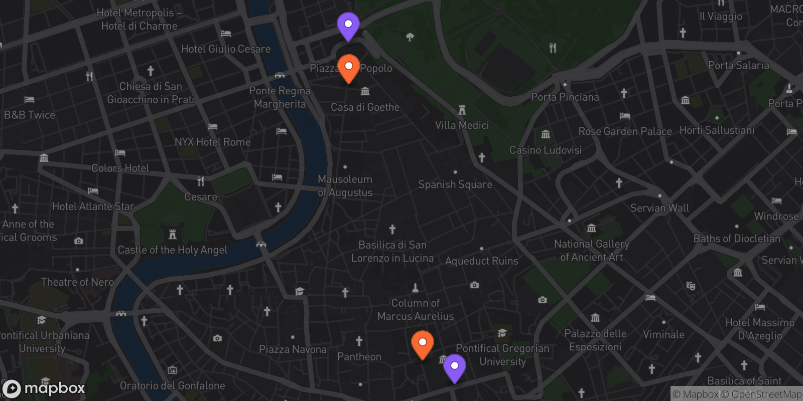 Map showing 4 locations