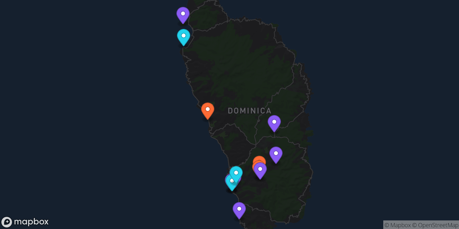 Map showing 14 locations