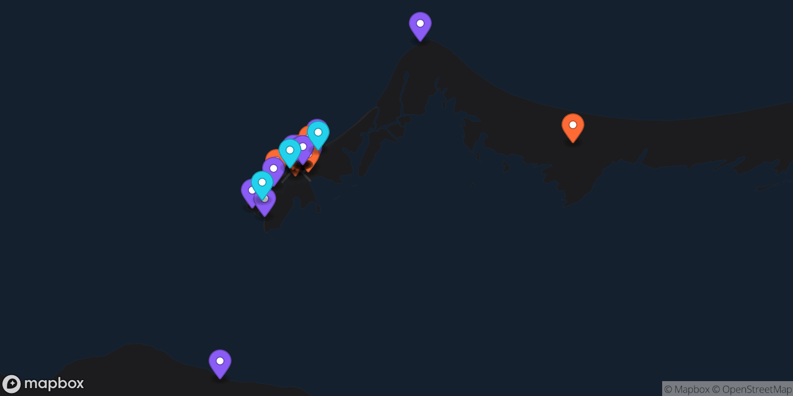 Map showing 34 locations