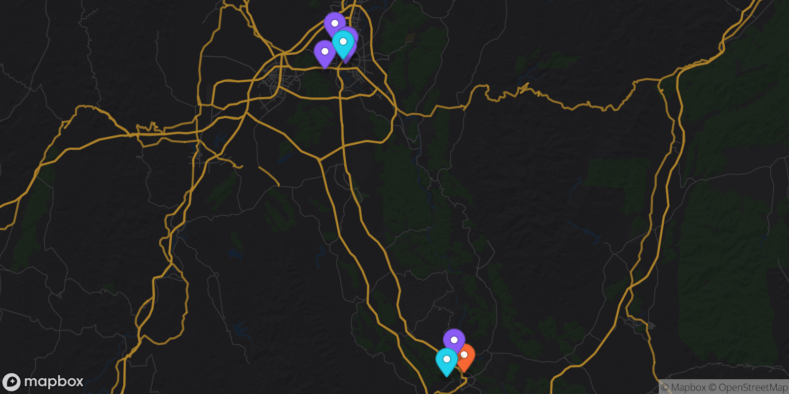 Map showing 12 locations