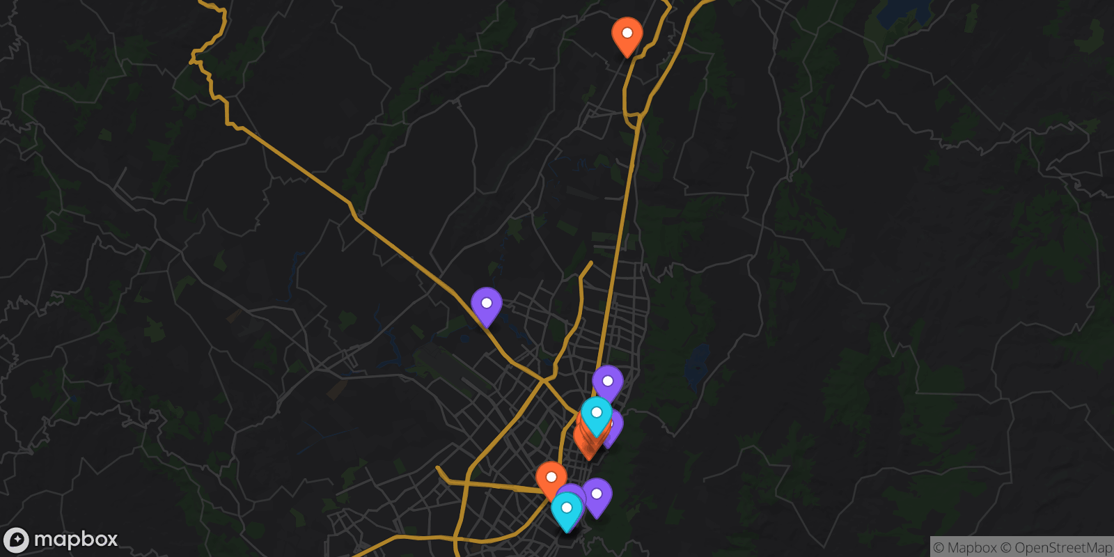 Map showing 15 locations