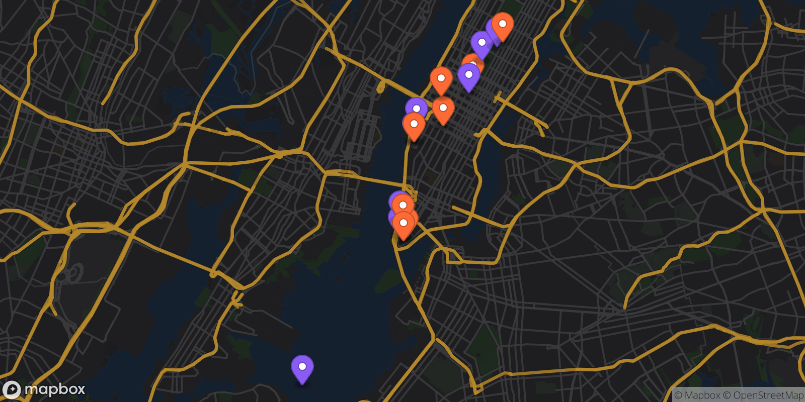 Map showing 16 locations