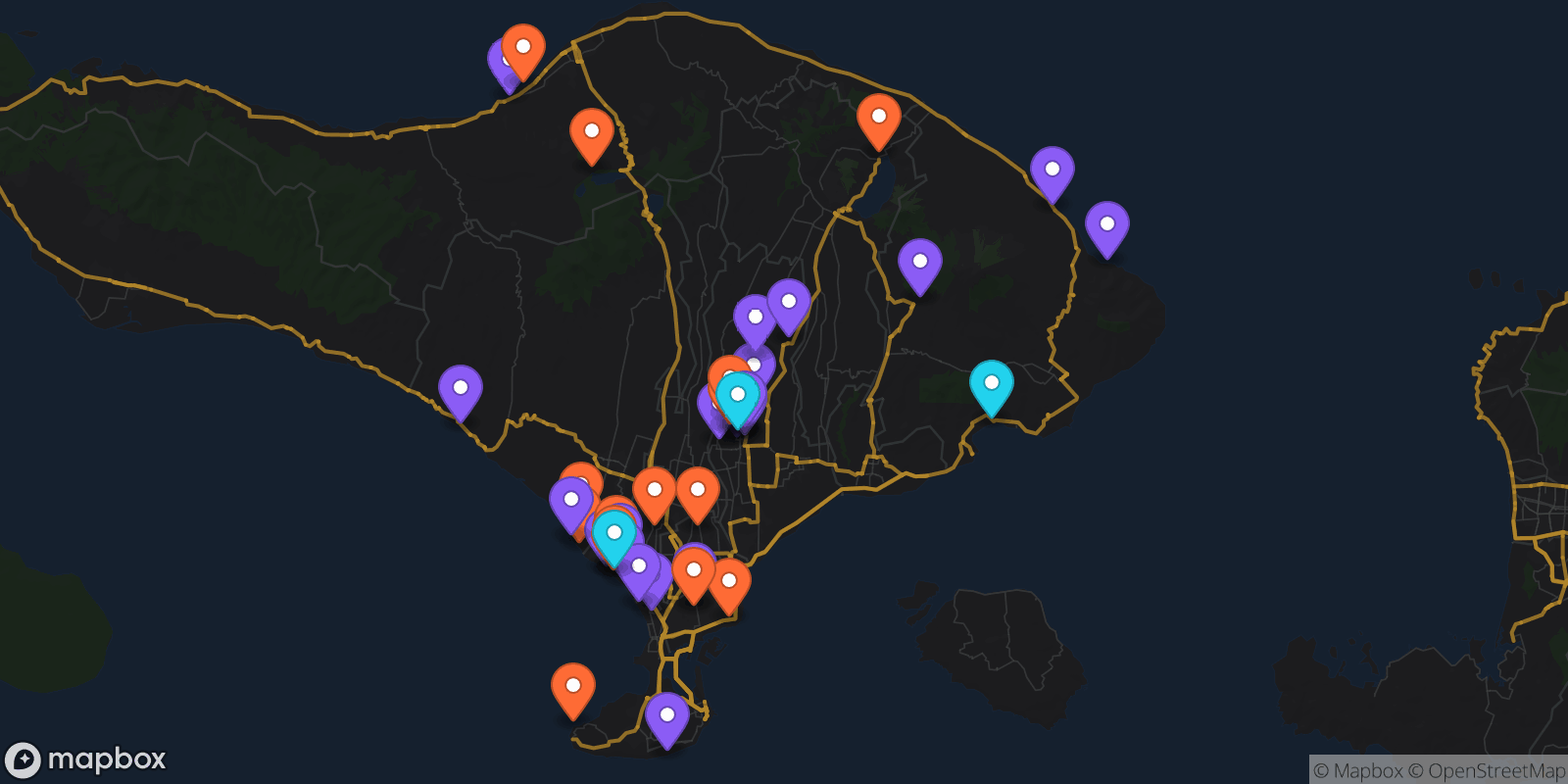Map showing 41 locations