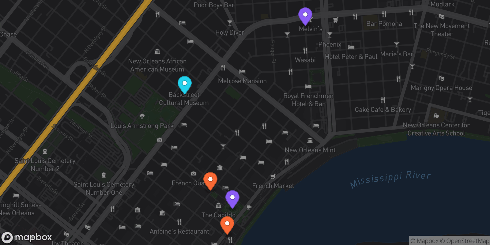 Map showing 5 locations