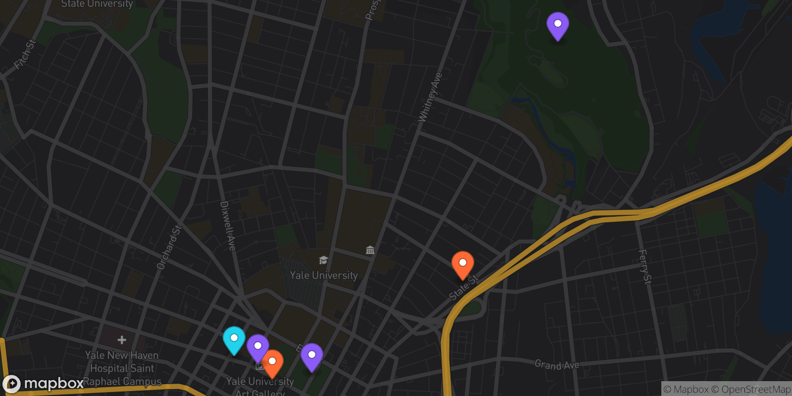 Map showing 6 locations