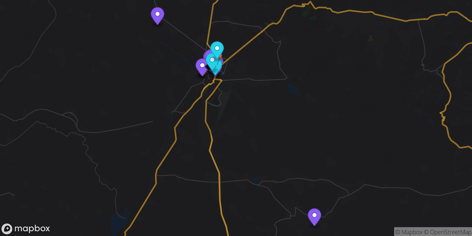 Map showing 28 locations
