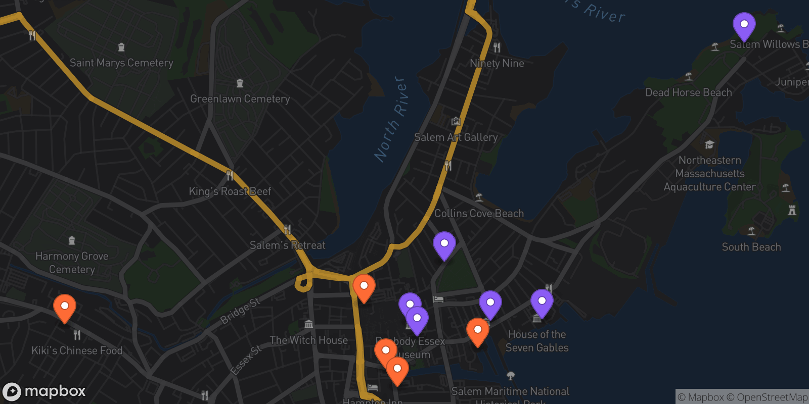 Map showing 11 locations