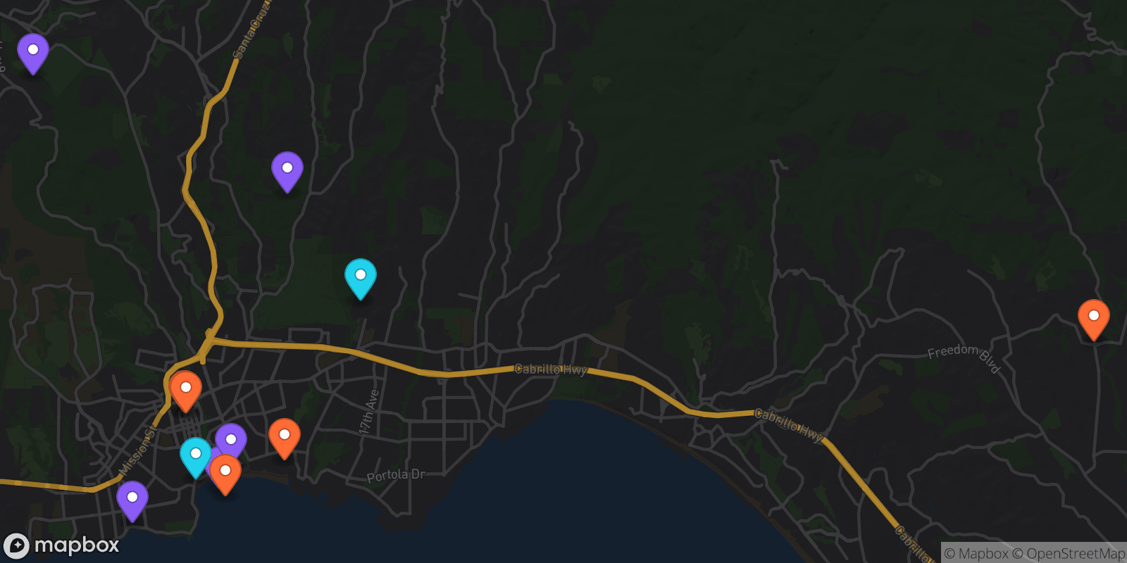 Map showing 12 locations