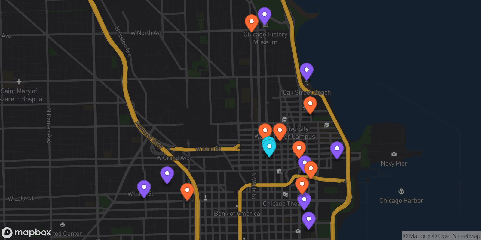 Map showing 19 locations