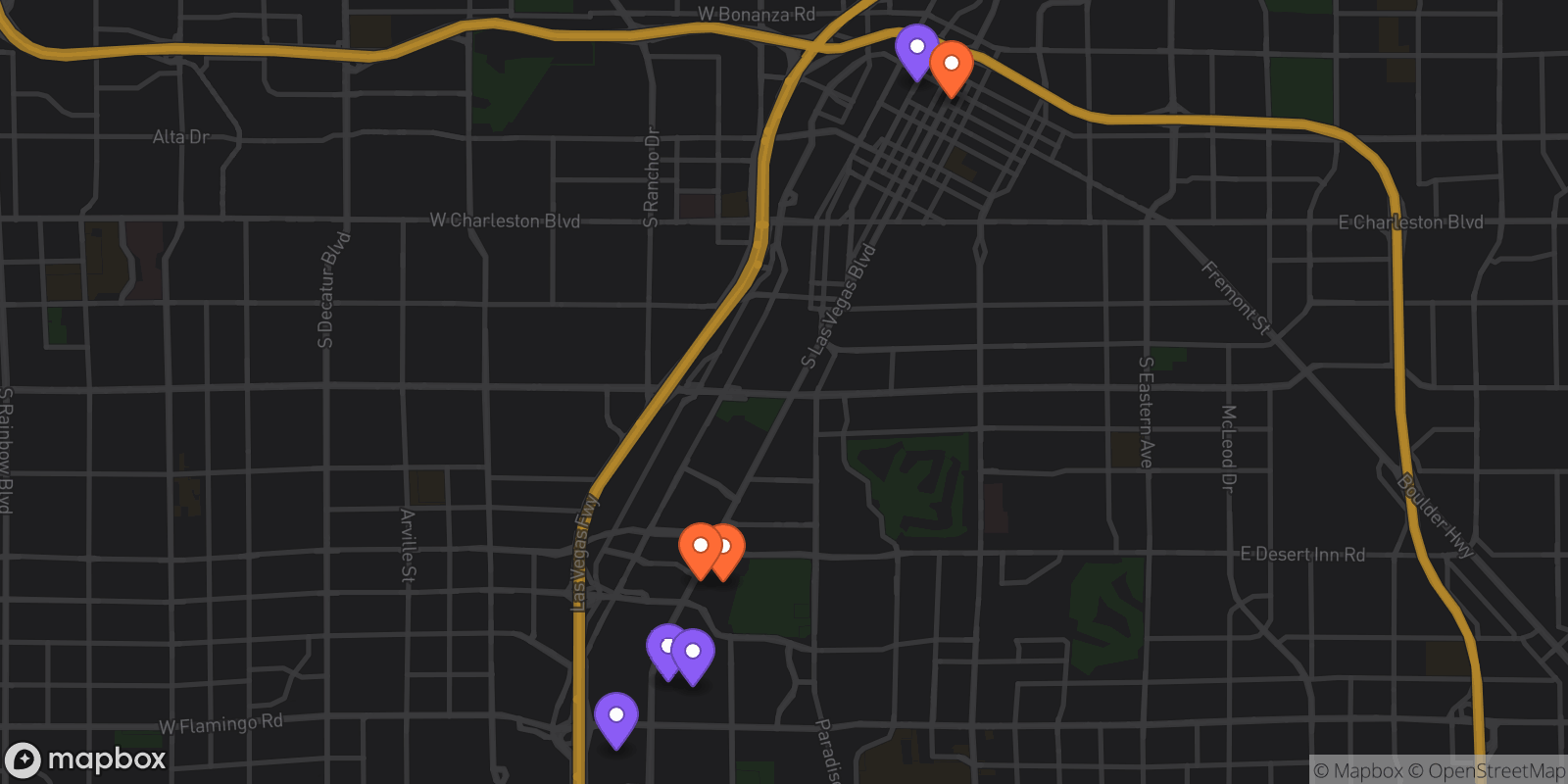 Map showing 7 locations