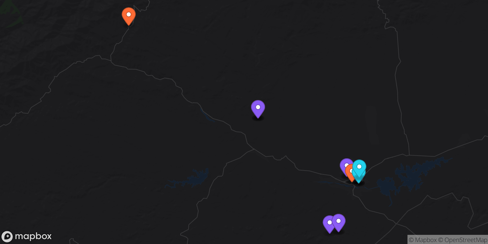 Map showing 16 locations