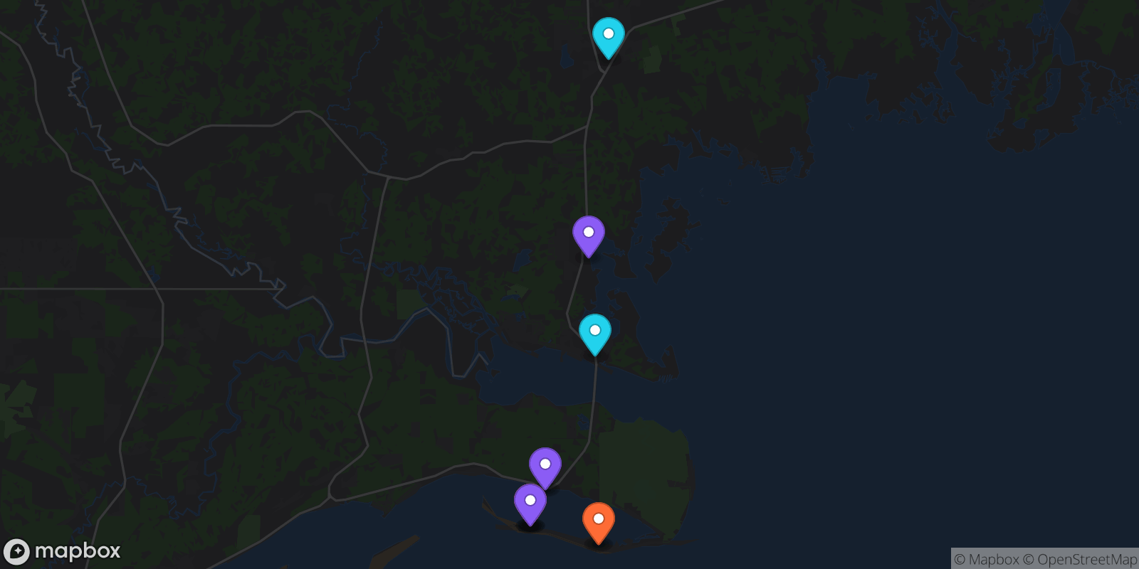 Map showing 11 locations