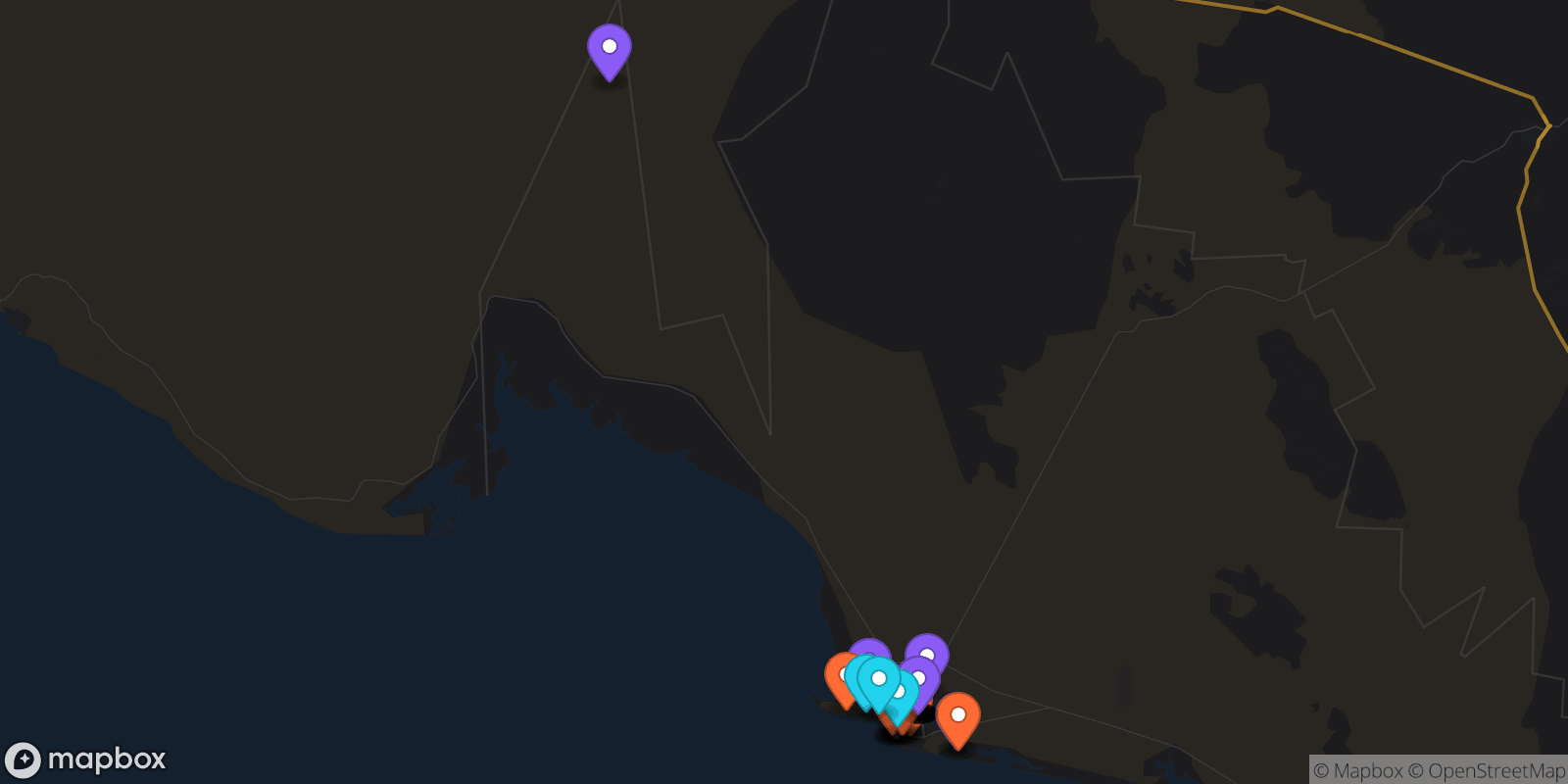 Map showing 43 locations