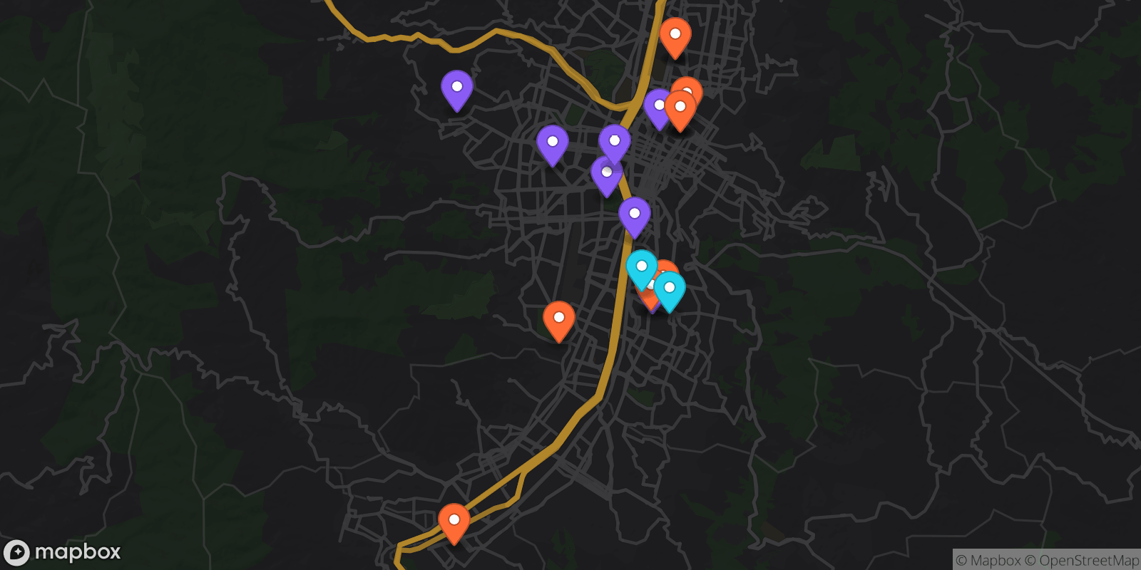 Map showing 20 locations