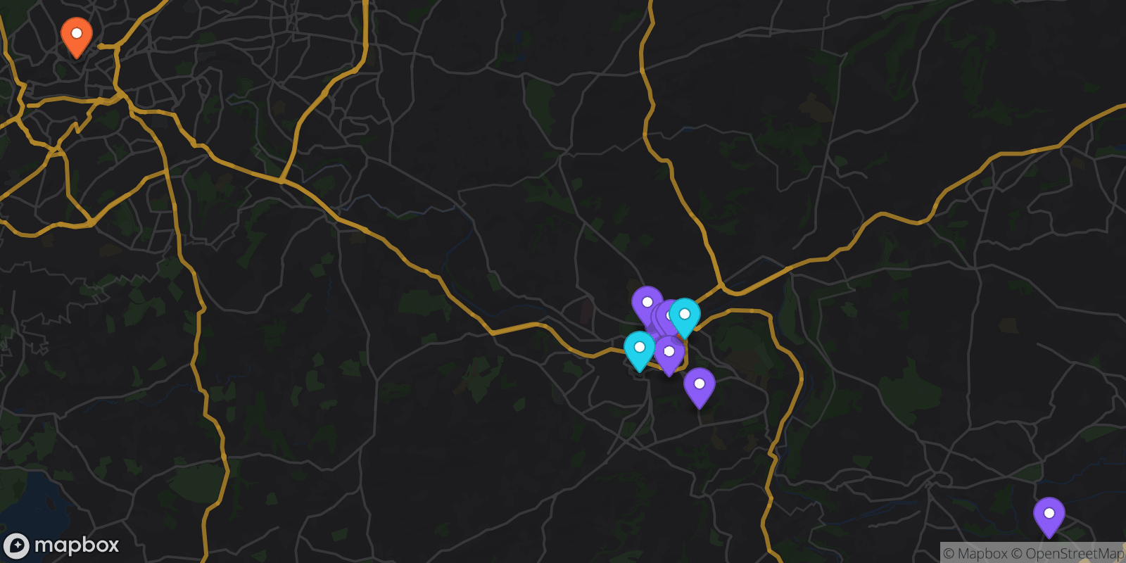 Map showing 17 locations