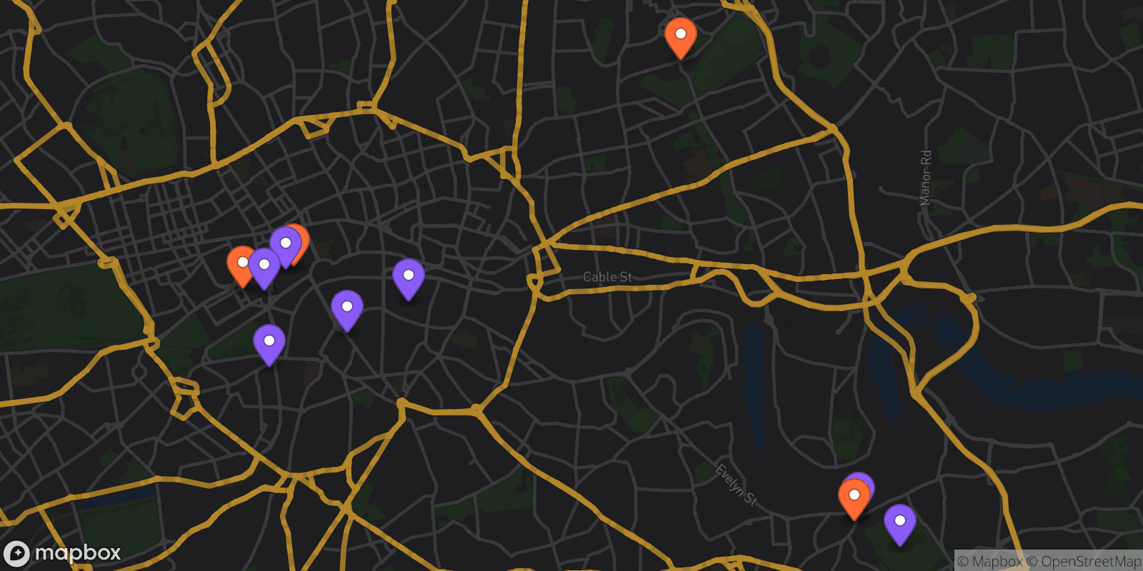 Map showing 12 locations