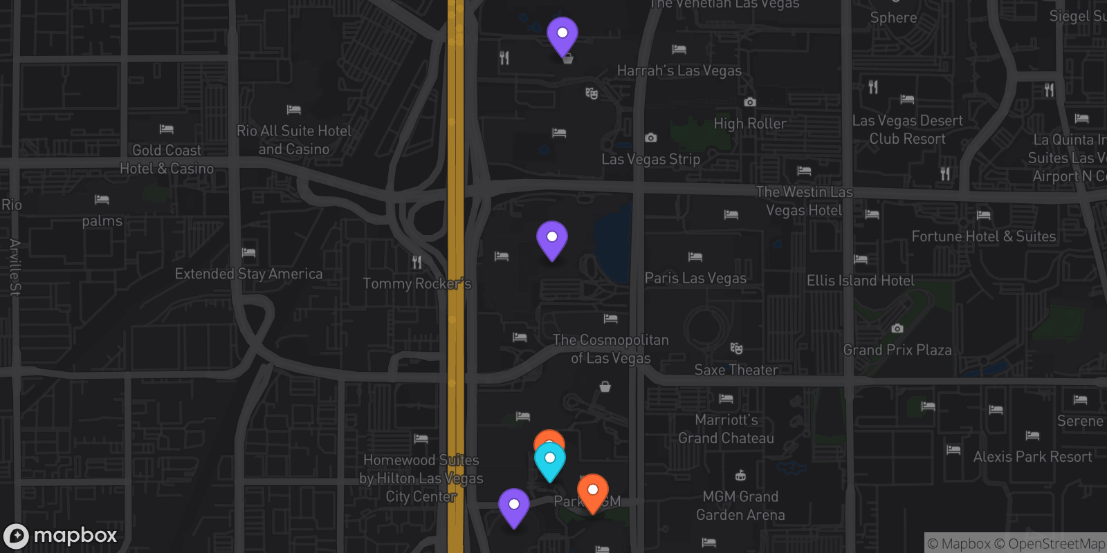 Map showing 6 locations
