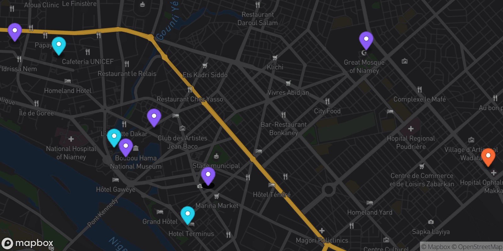 Map showing 34 locations