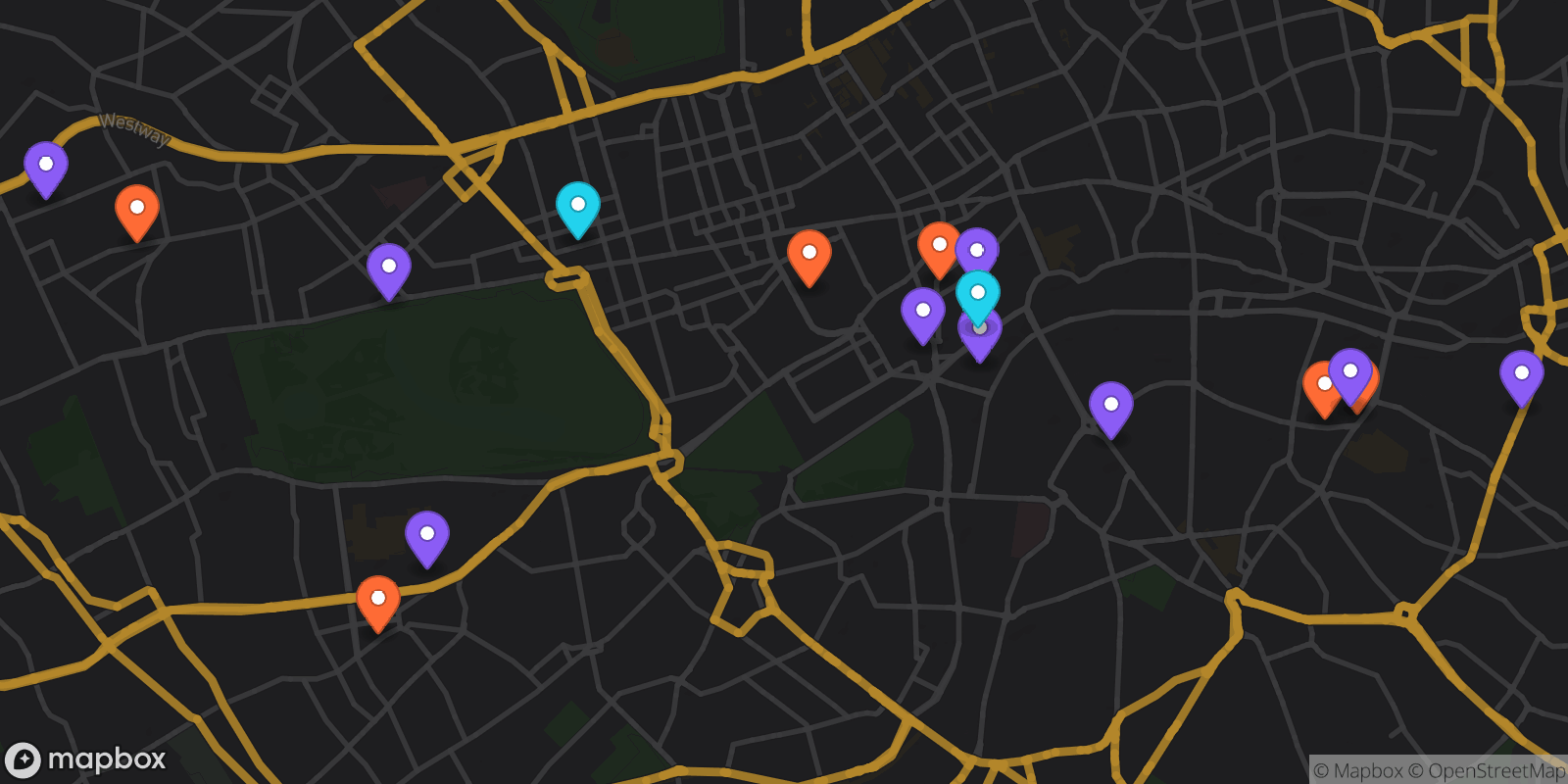 Map showing 17 locations