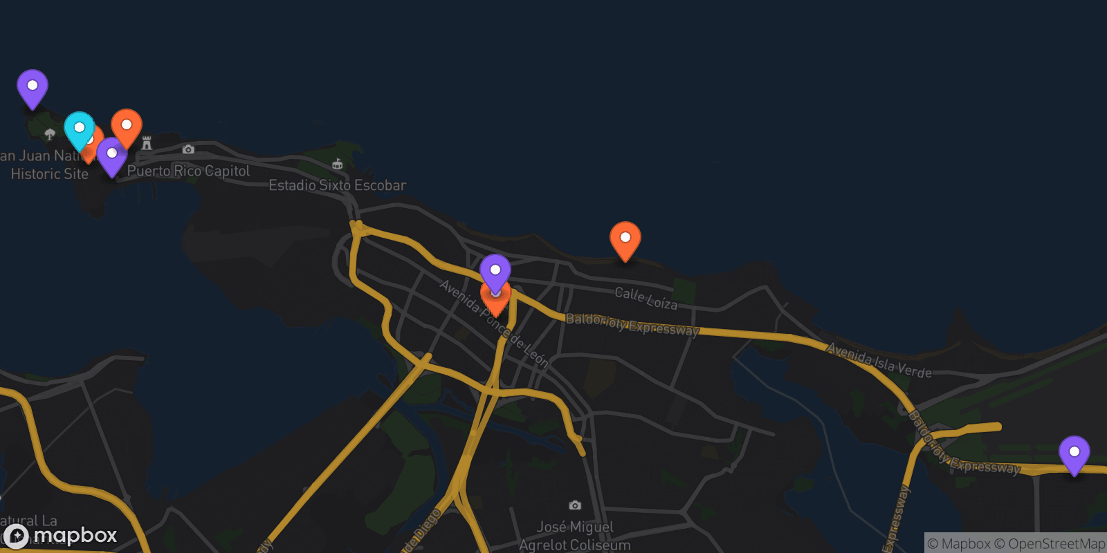 Map showing 9 locations