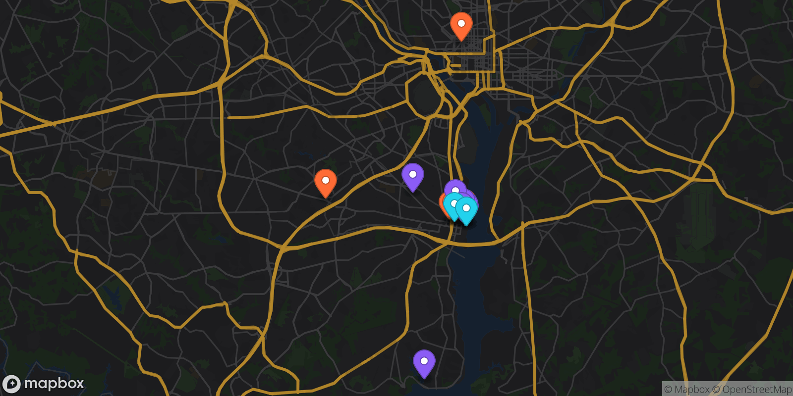 Map showing 16 locations