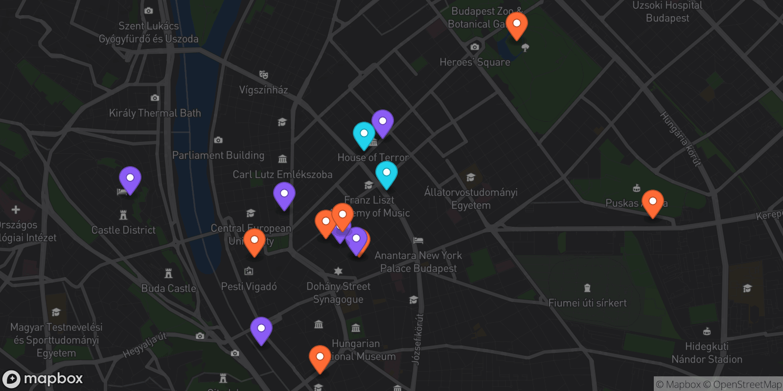 Map showing 16 locations