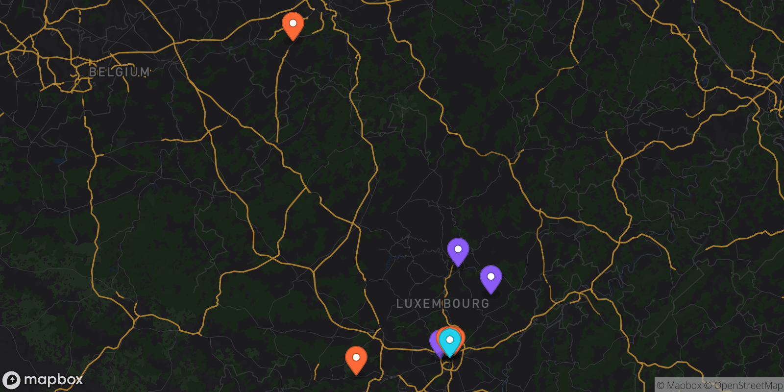 Map showing 10 locations