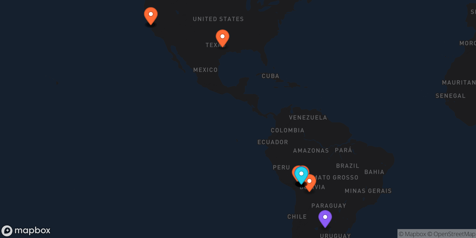 Map showing 25 locations