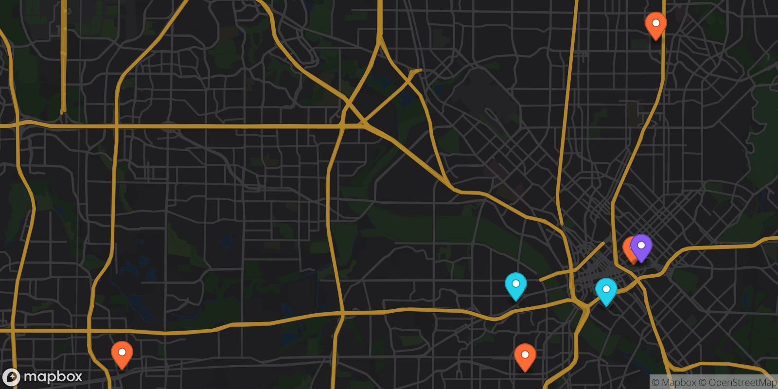 Map showing 8 locations