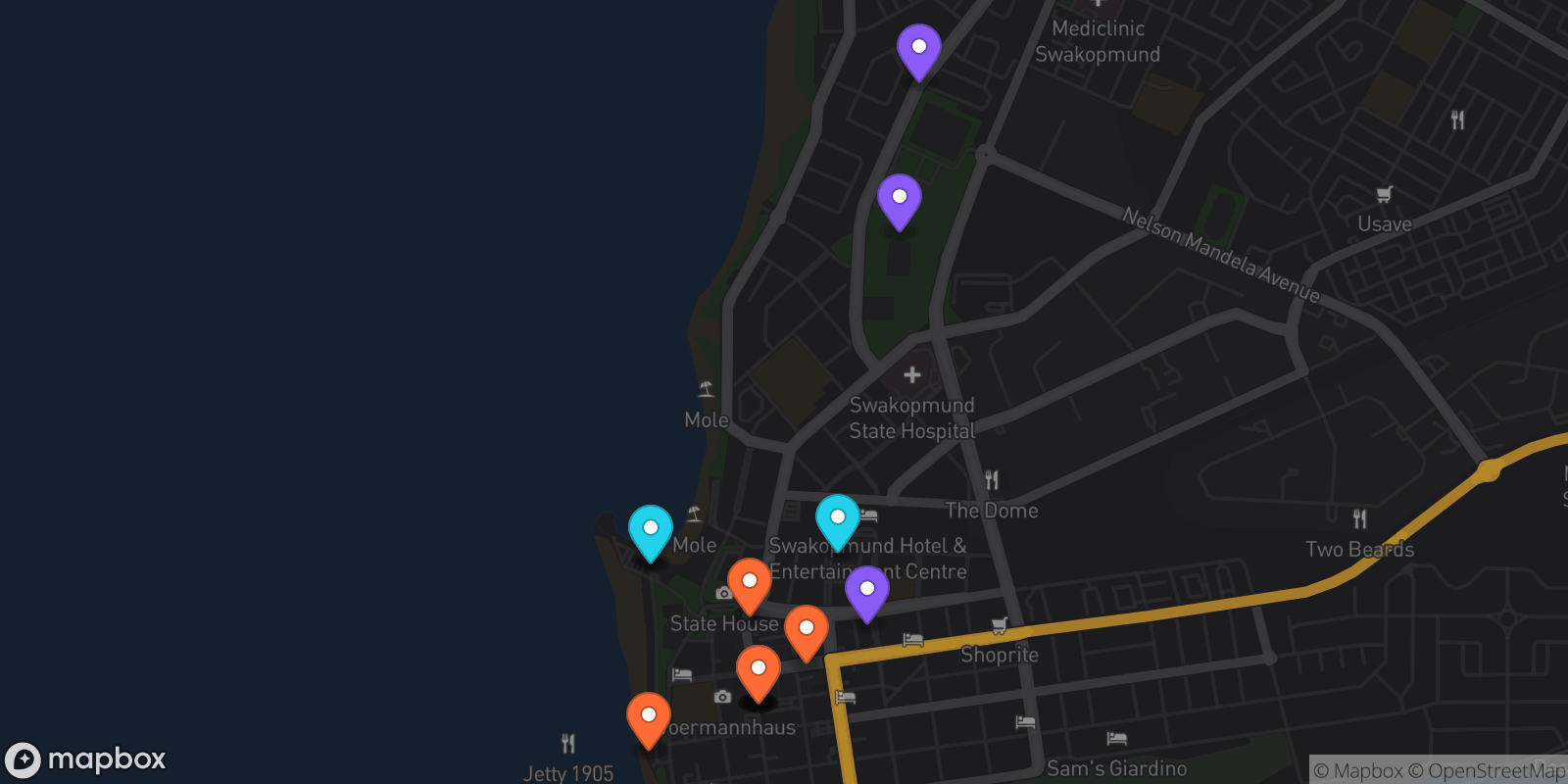 Map showing 15 locations