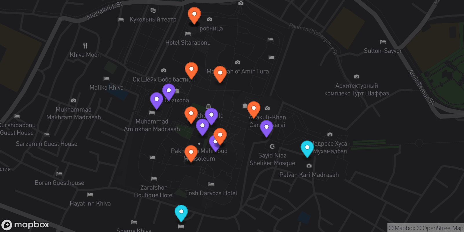 Map showing 19 locations