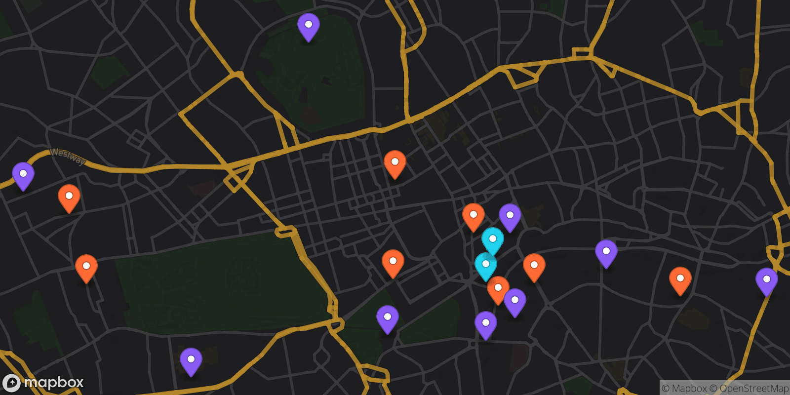Map showing 19 locations
