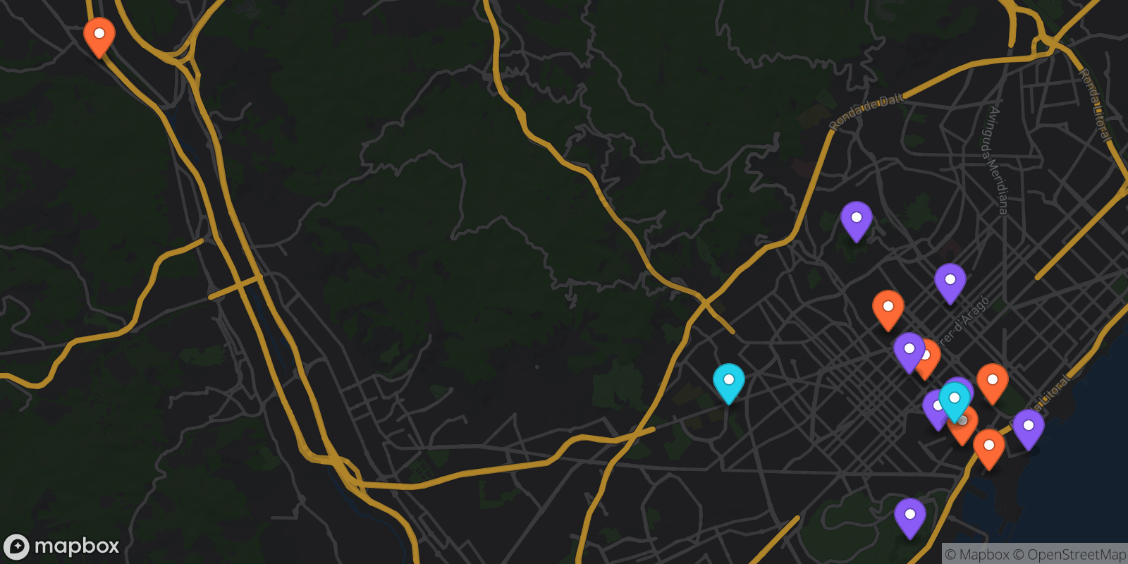 Map showing 15 locations