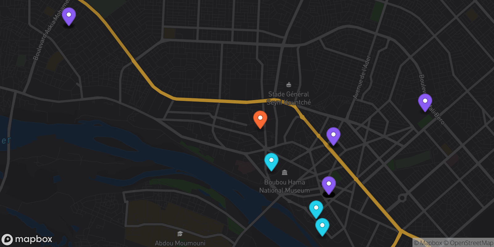 Map showing 25 locations