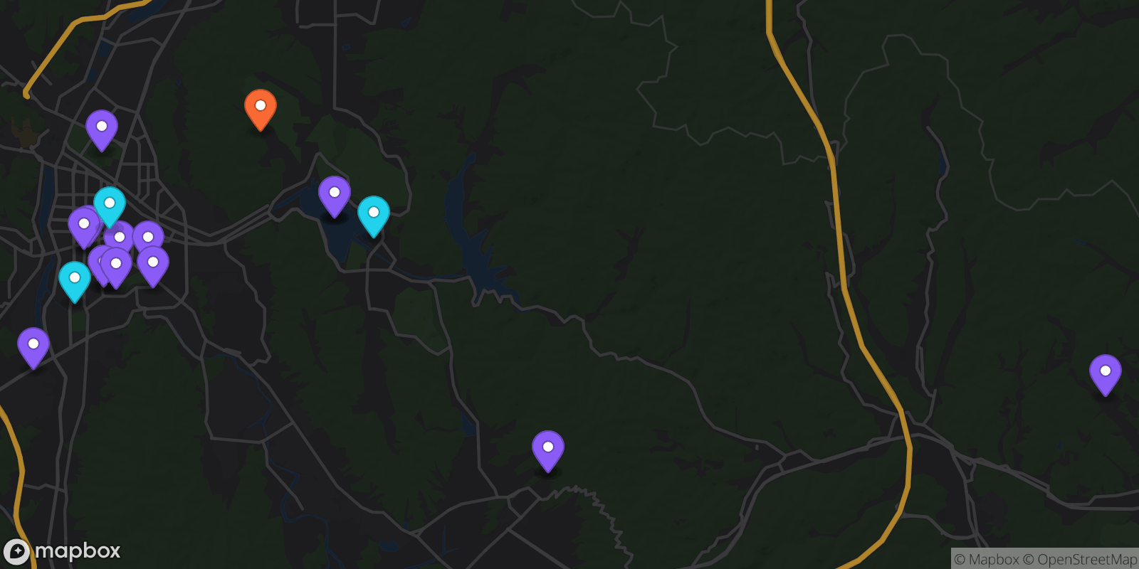Map showing 20 locations