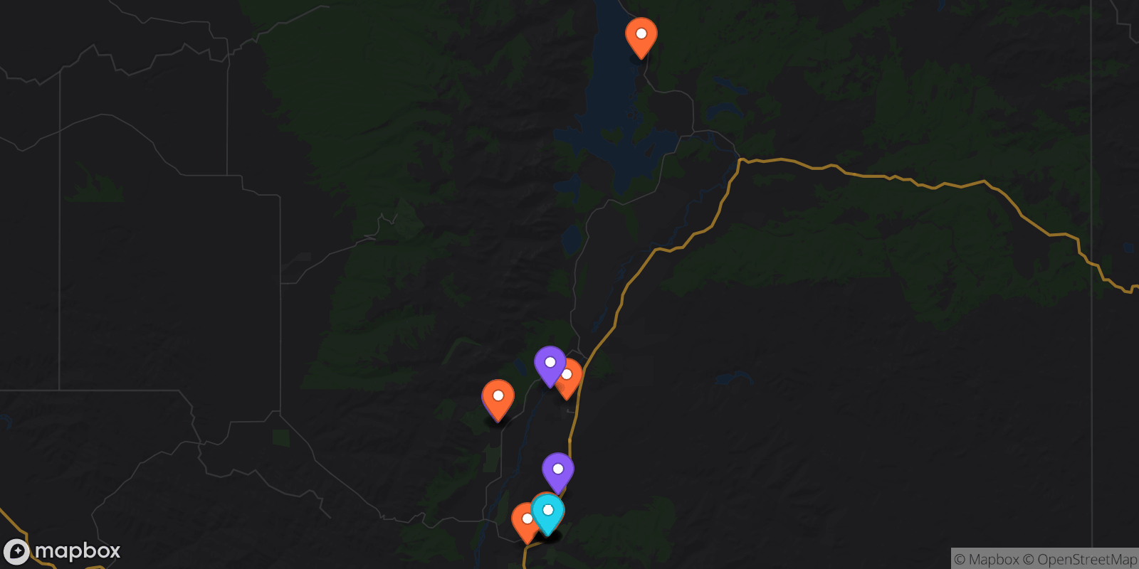 Map showing 20 locations