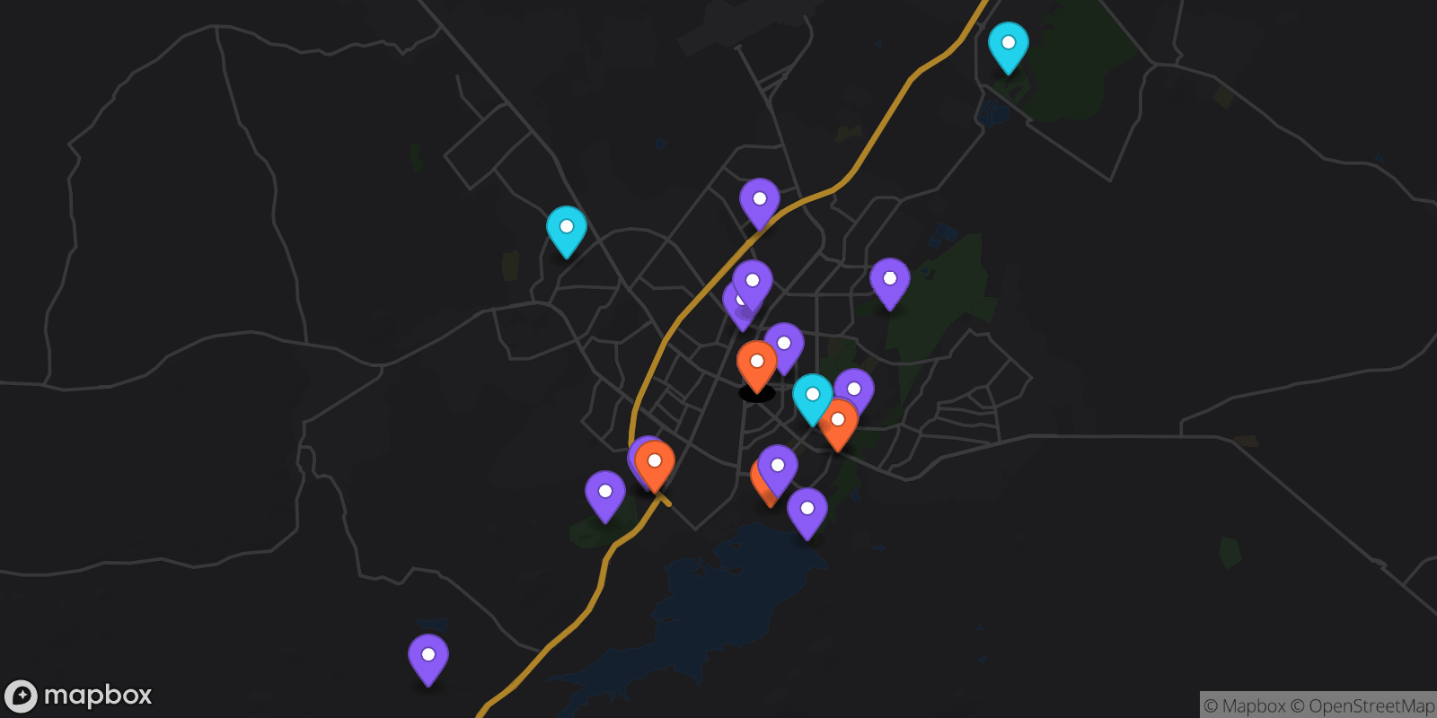 Map showing 39 locations