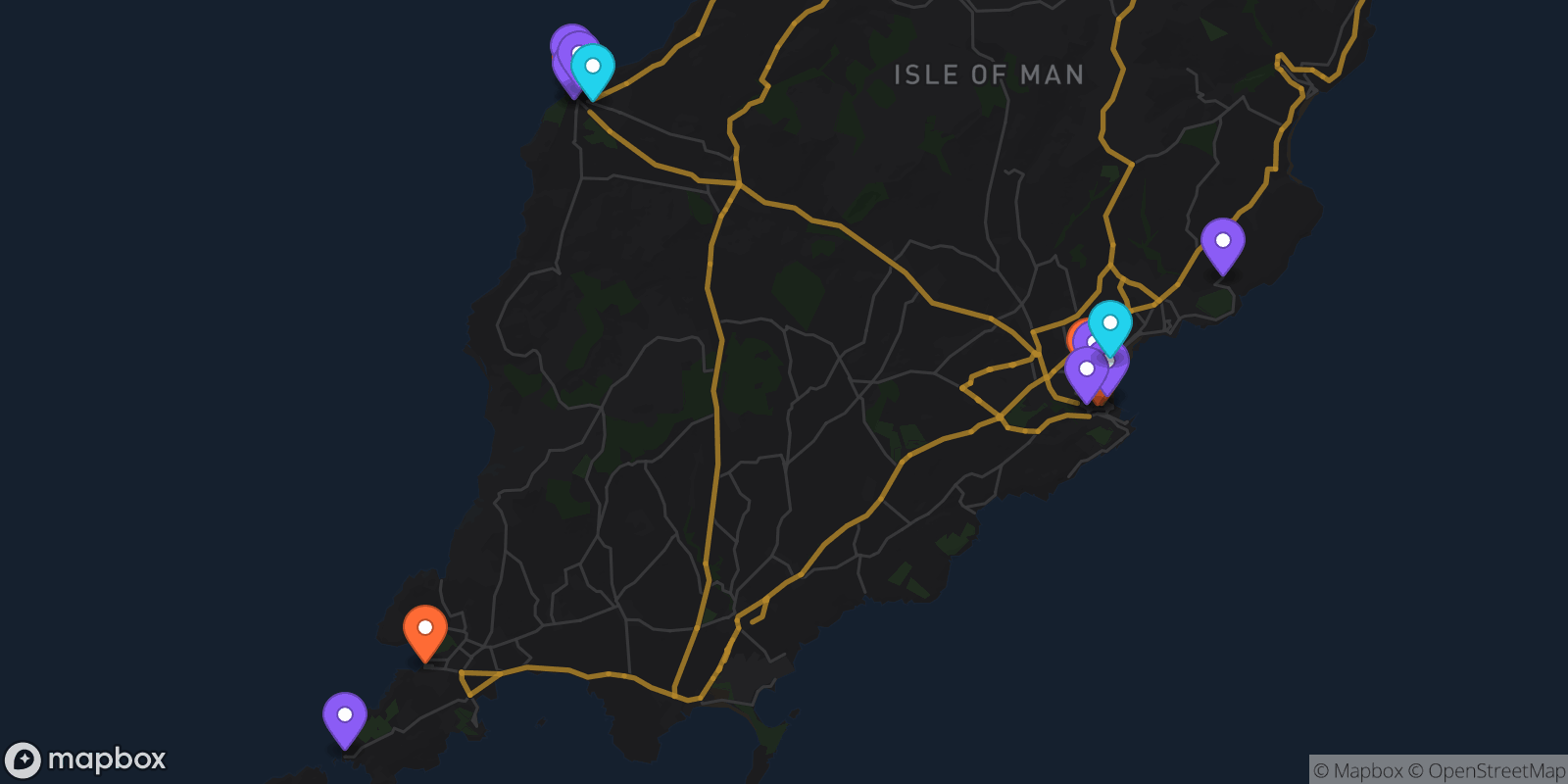 Map showing 15 locations