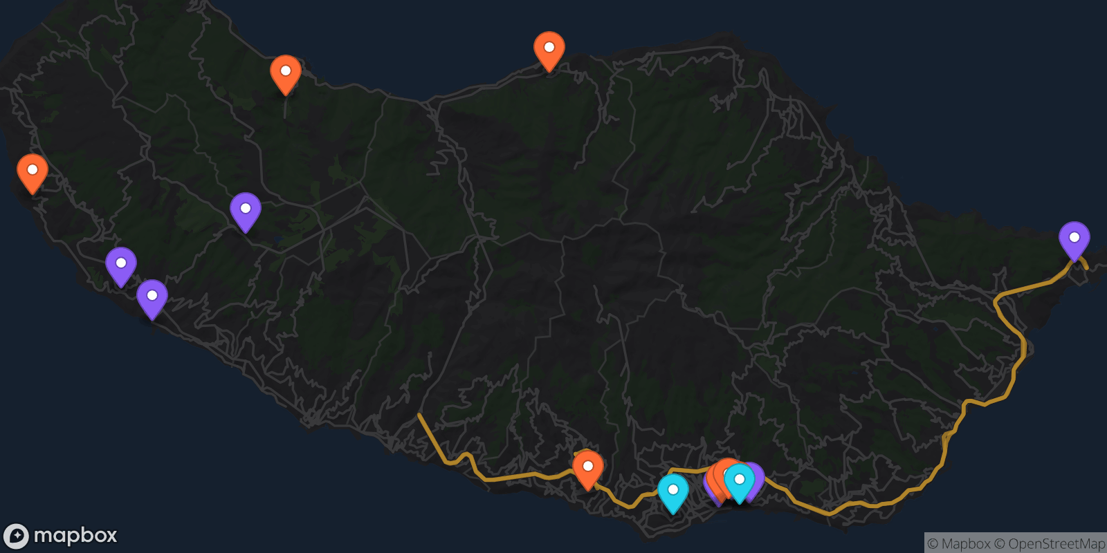 Map showing 17 locations