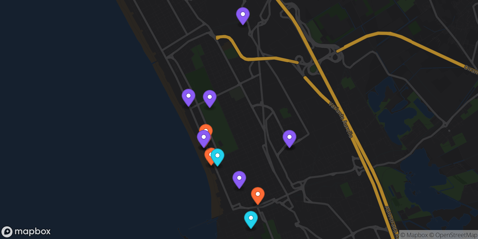Map showing 13 locations