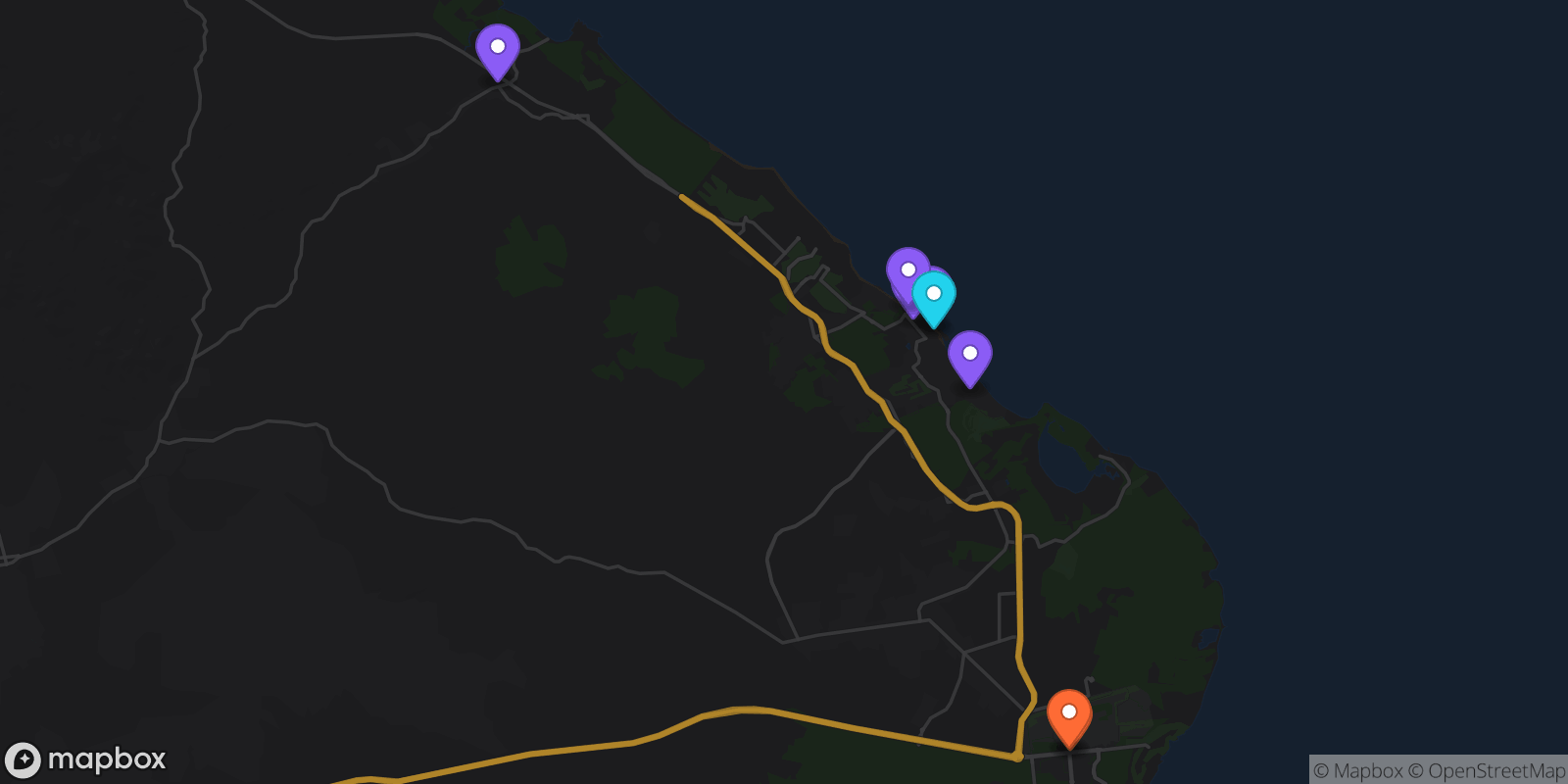 Map showing 8 locations