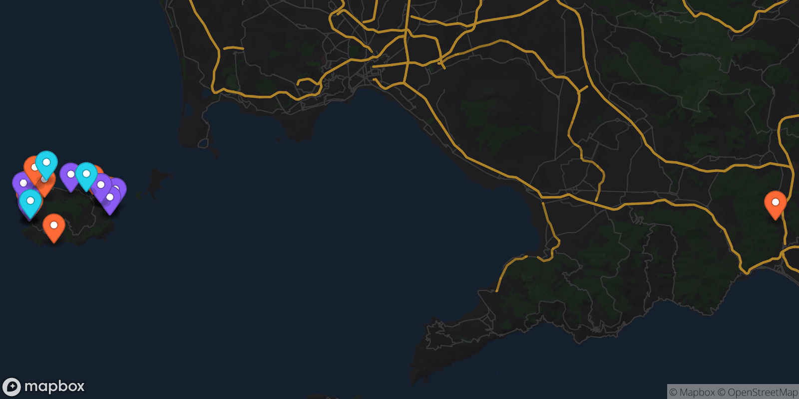 Map showing 29 locations