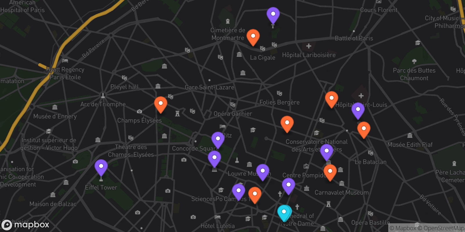 Map showing 19 locations