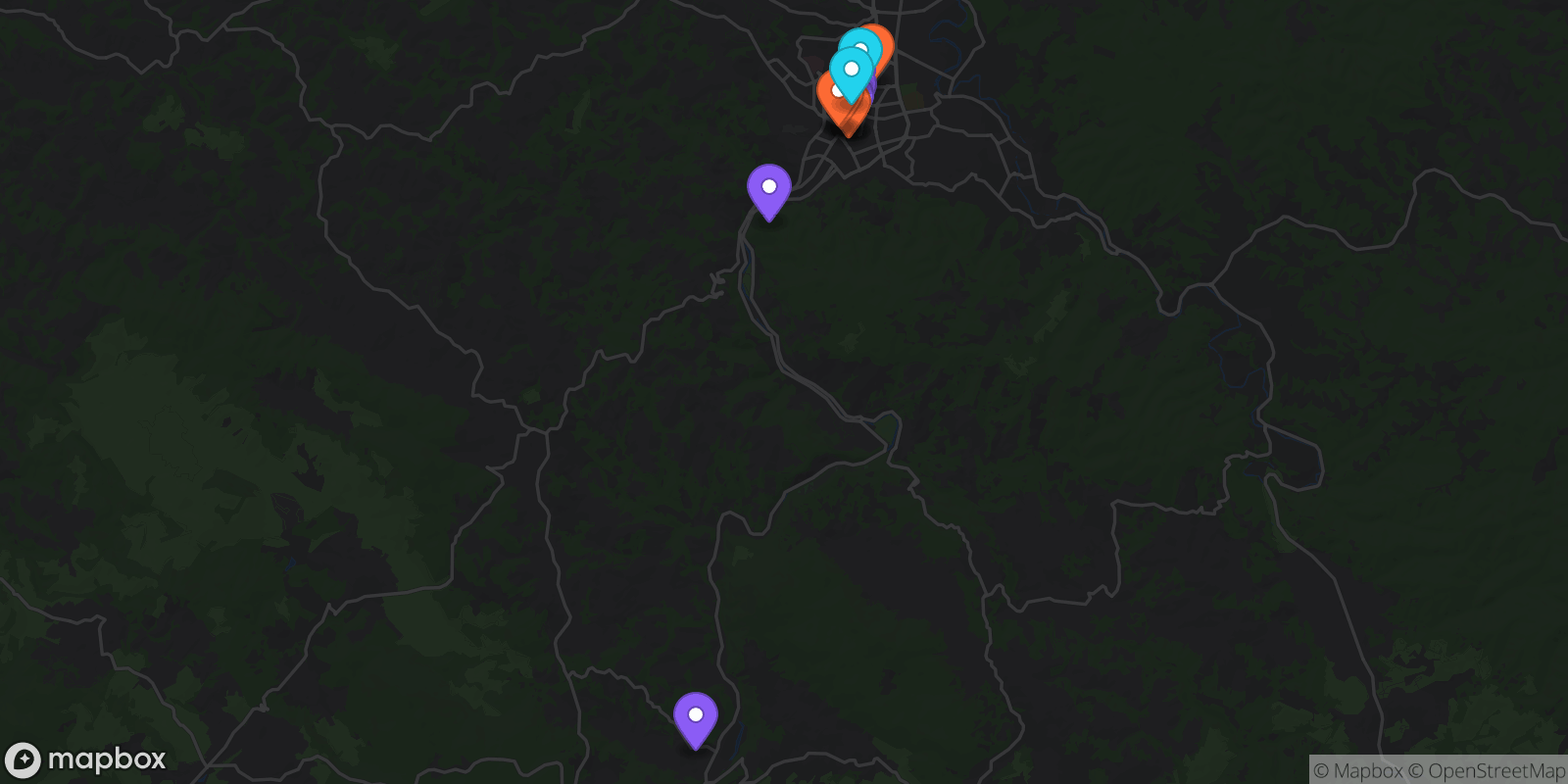 Map showing 15 locations