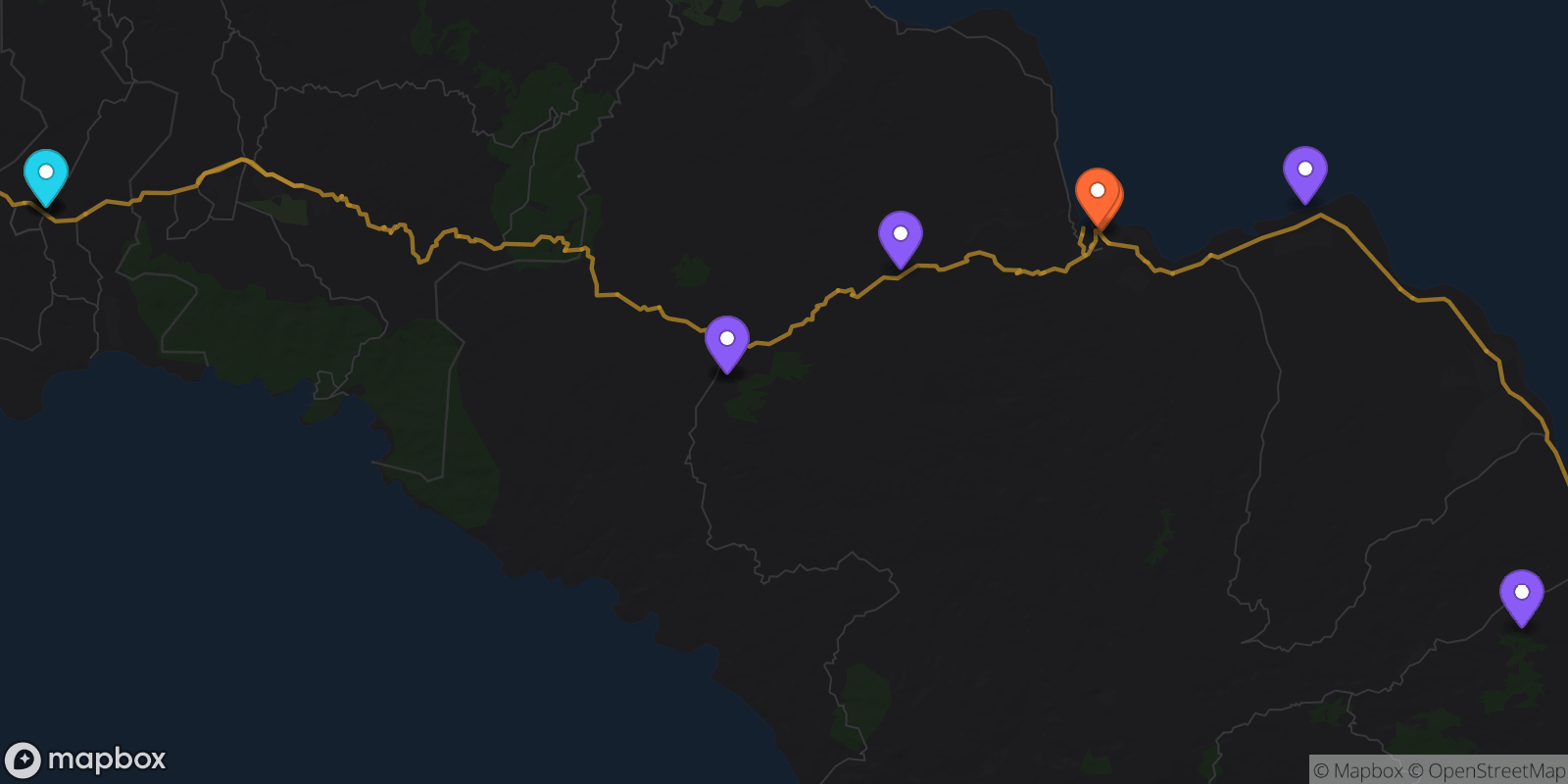 Map showing 10 locations