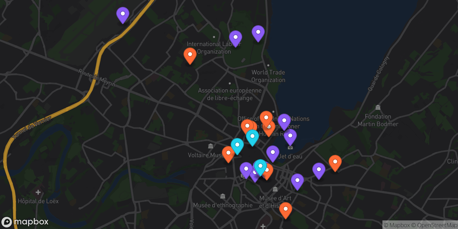 Map showing 26 locations