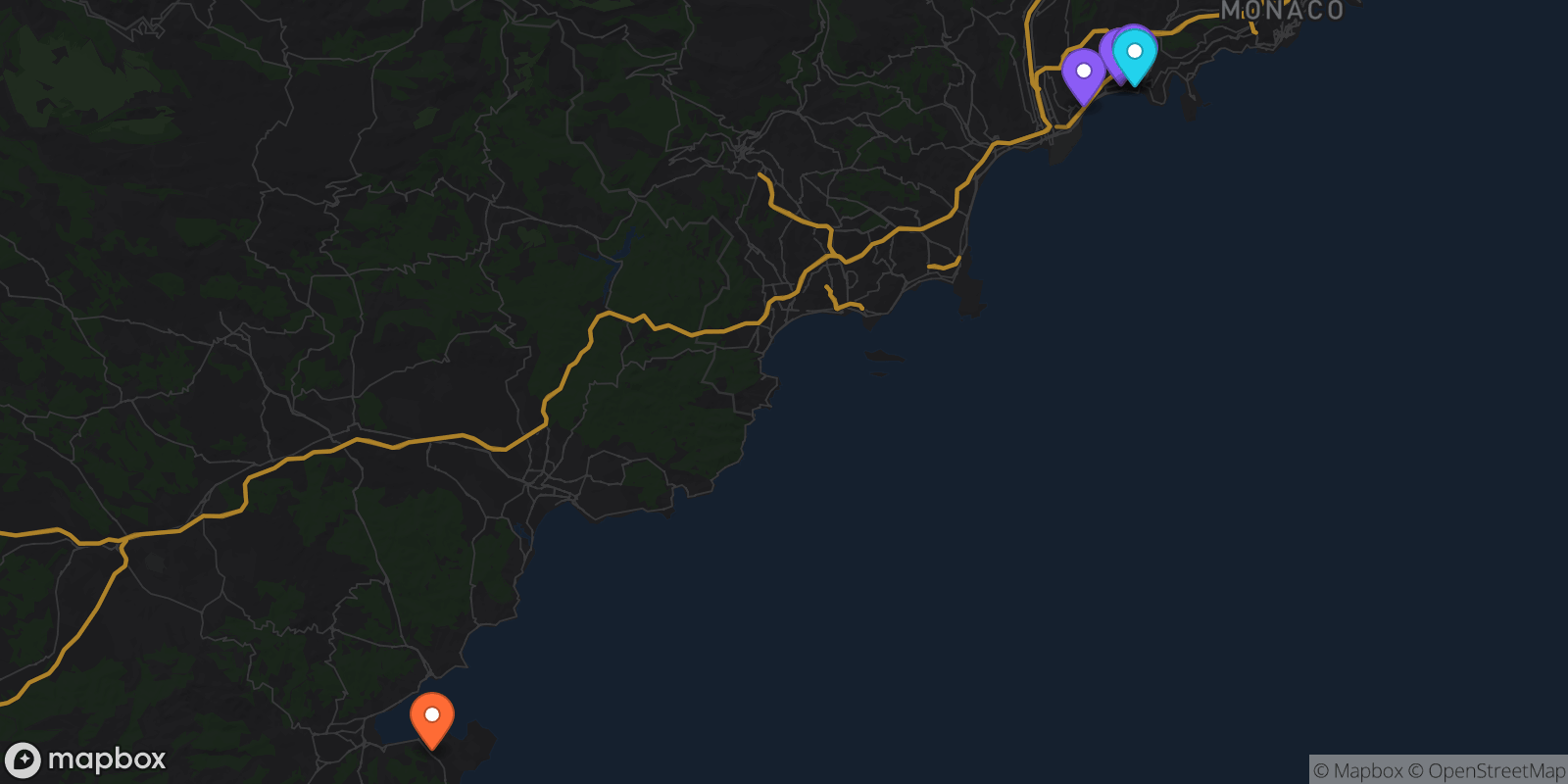 Map showing 7 locations
