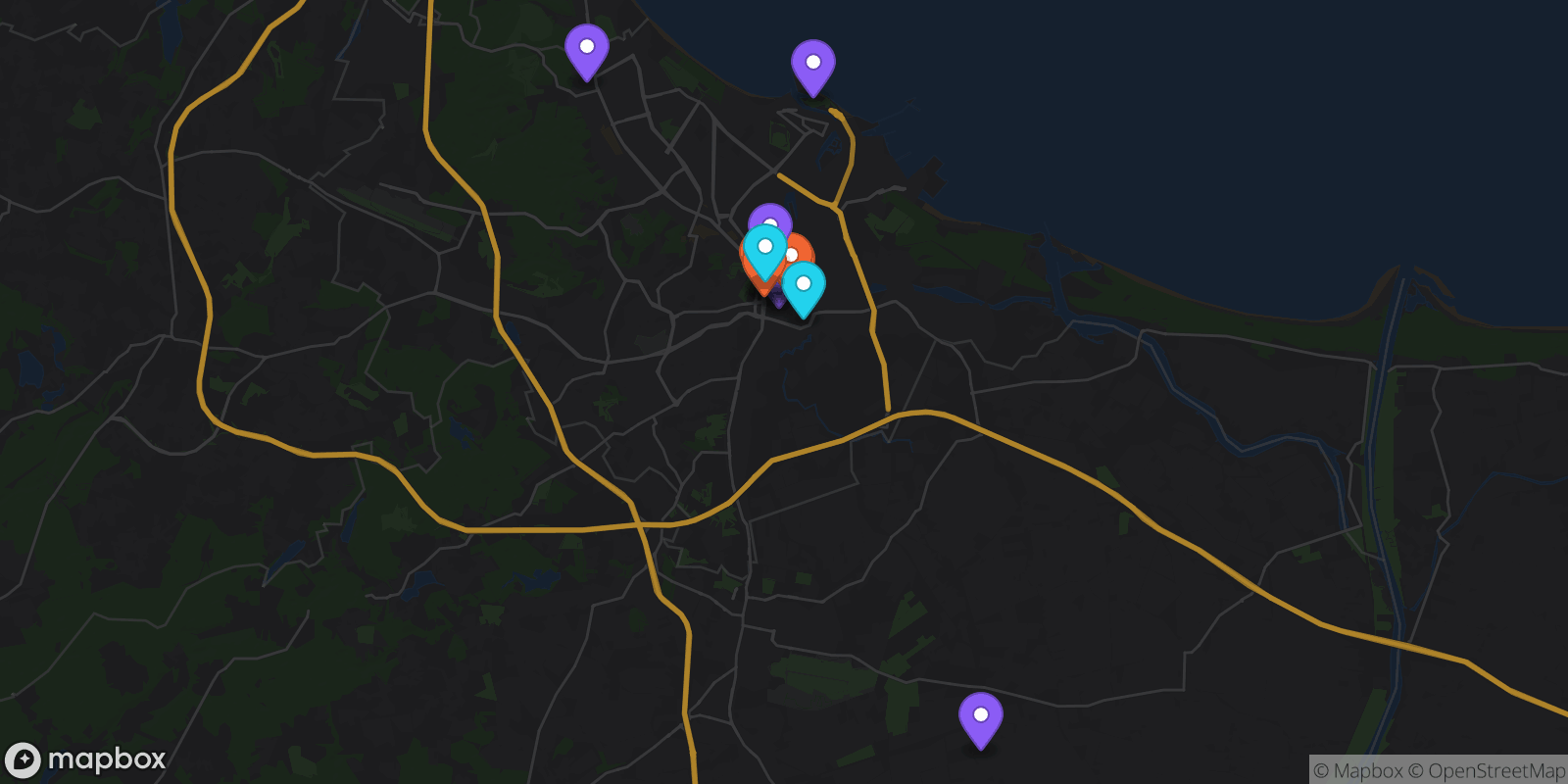 Map showing 15 locations